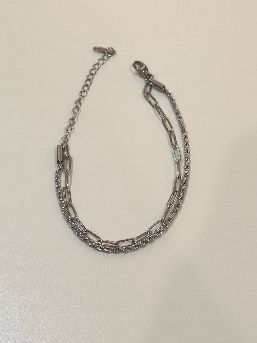 Double chain silver stainless steel